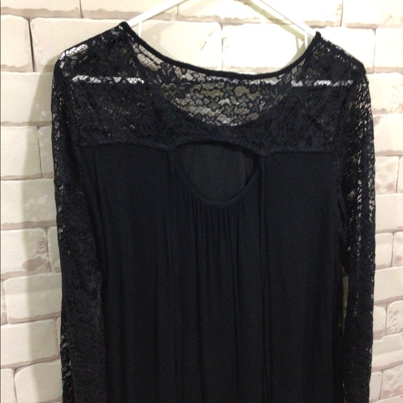 Maurice’s Sz M Black Lacy Tunic Top Lace Sleeves - Picture 8 of 11